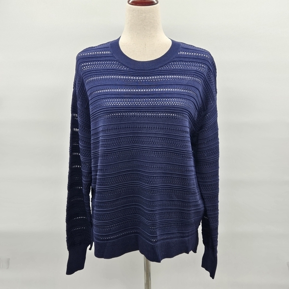 Top Shop Oversize Crewneck Striped Navy Sweater Size‎ 8 - Picture 1 of 9